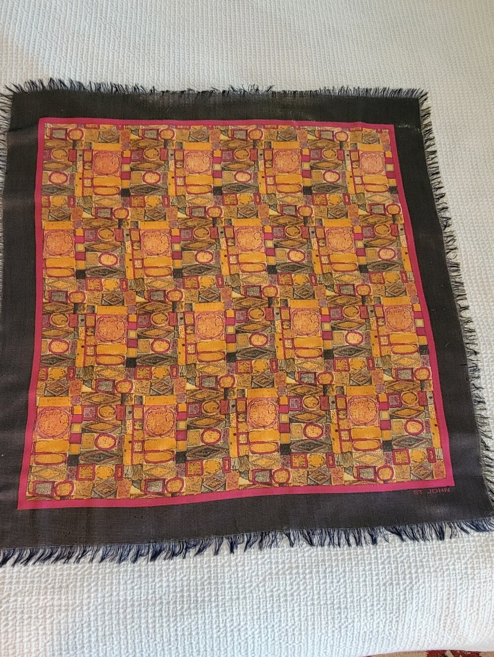 Vintage St-John Beautiful Silk and mixed metalic lame scarf.33"X33"